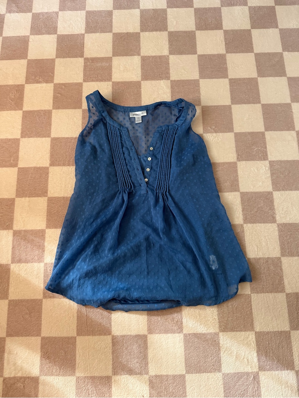Motherhood Maternity Blue Sleeveless Swiss Dot Blouse, Size Large